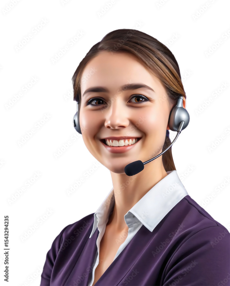 Portrait of a happy call center woman isolated on transparent background Portrait of a happy call center woman isolated on transparent background