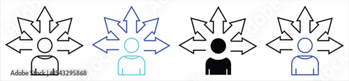 Decision Making Icon Set – Person with Arrows Pointing Outward