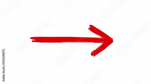 Hand drawn red brush arrow straight to the right on a clean white background animation. for emphasis in presentations, marketing videos, call to actions, or animated explainer content