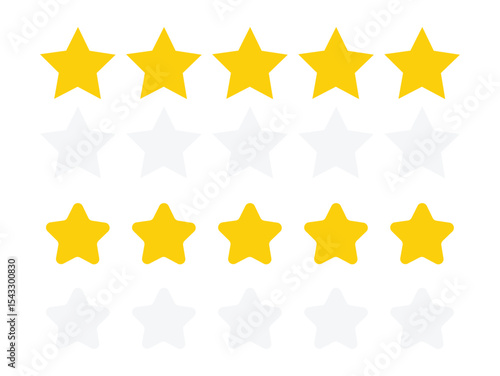 Five stars icon Vector.  Five stars review rating vector illustration. rating star icon. review icon. Set of different ratings. Vector illustration

