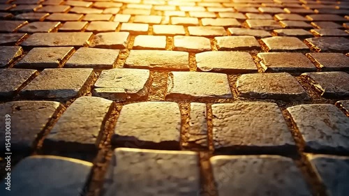 Cobblestone Street at Sunset: Golden Hour Pavement Texture