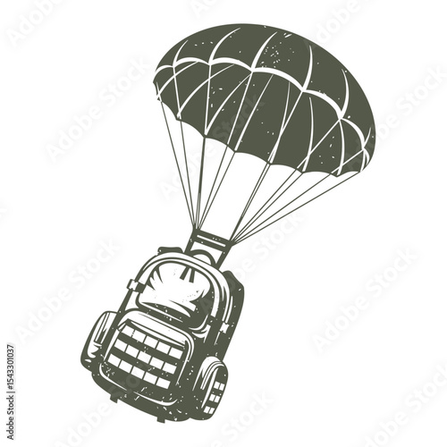 military backpack flying on a parachute illustration