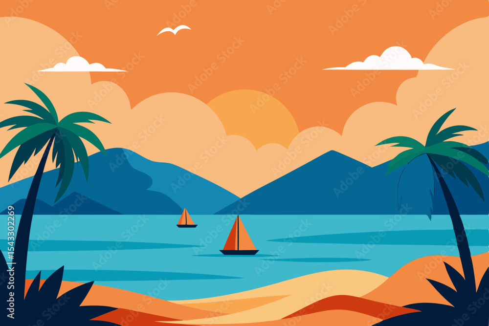 Obraz premium vector illustration of a tropical beach