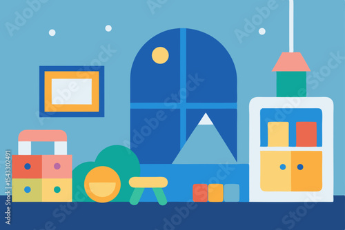 Flat design vector illustration of a living room with a window, perfect for web, marketing, or business website concepts