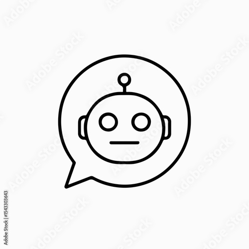 Simple Line Art Icon of a Robot Head Inside a Speech Bubble Representing Chatbots and Artificial Intelligence in Communication and Customer Service Applications