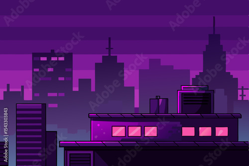 New York City's night skyline, a striking urban silhouette of illuminated skyscrapers and iconic architecture, captures the bustling energy of a downtown metropolis