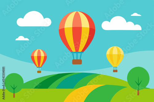 Colorful hot air balloons dot the sky, a fun summer adventure