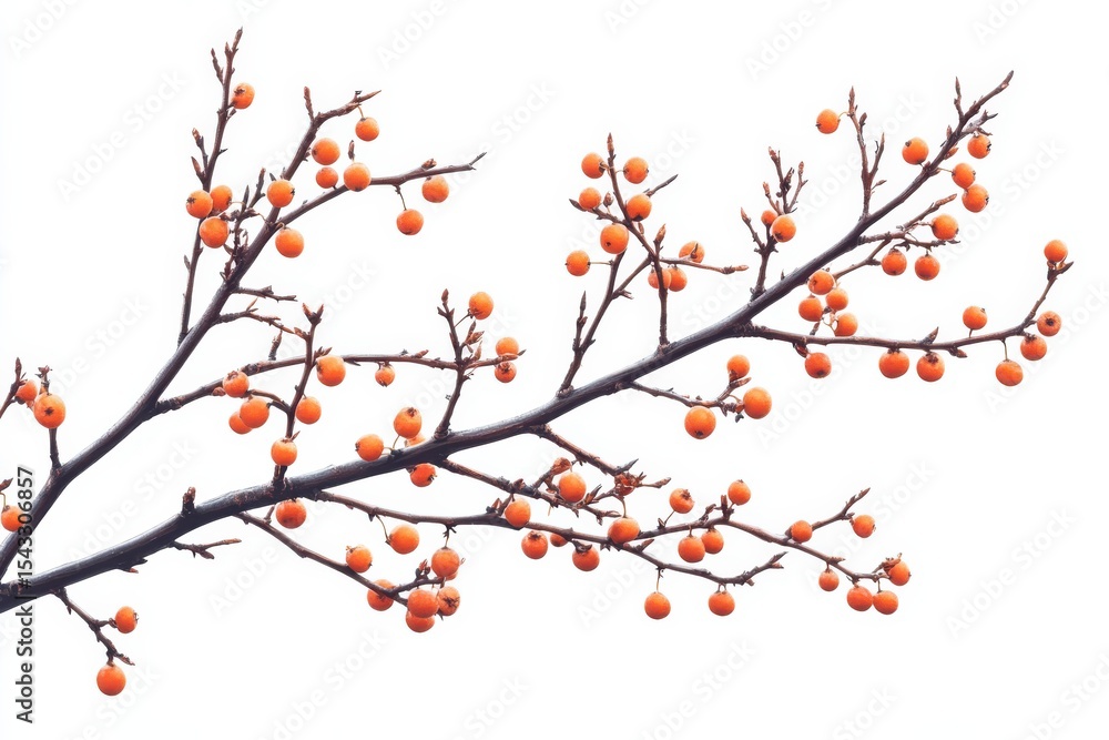 Winter berries Orange fruit on leafless branches Seasonal nature Minimalist art on White Background. Generative Ai Winter berries Orange fruit on leafless branches Seasonal nature Minimalist art on White Background. Generative Ai
