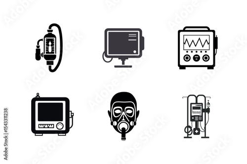 Medical equipment icons silhouette