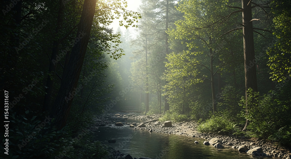 Obraz premium misty morning in the forest