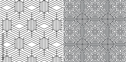 Seamless Black and White Geometric Line Pattern – Optical Abstract Background Set