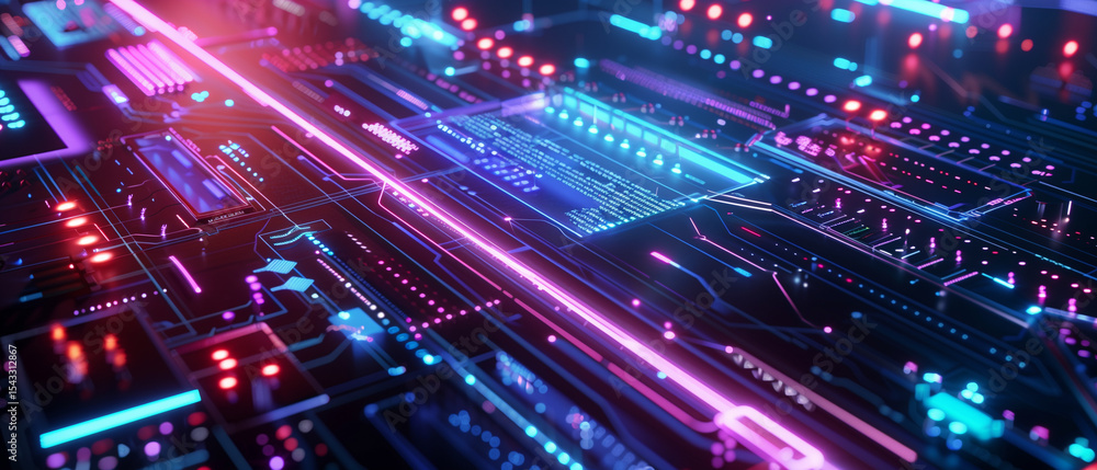 Buoyant Quantum Computing Interface with Luminous Data Streams, Translucent Panels Reveal Blockchain Transactions Amidst Cyberpunk Blue and Purple Neon Lights Buoyant Quantum Computing Interface with Luminous Data Streams, Translucent Panels Reveal Blockchain Transactions Amidst Cyberpunk Blue and Purple Neon Lights