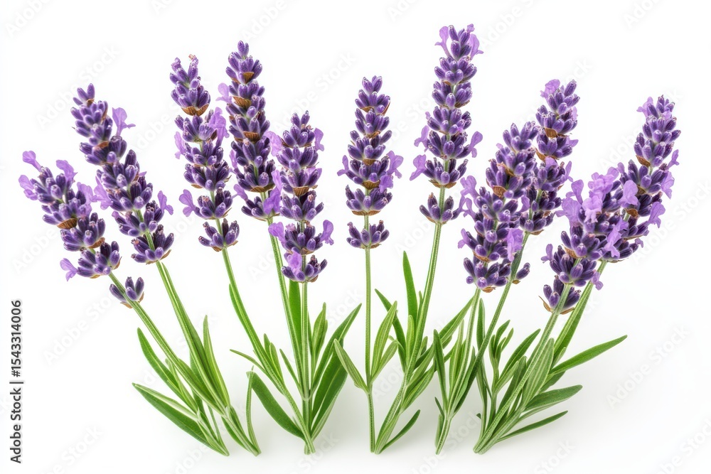 Naklejka premium Fragrant lavender blooms reaching for light promising tranquility on a clean on white background. Generative Ai