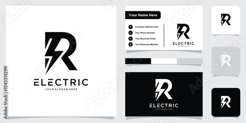 Initial letter R electric logo, Letter R and thunder bolt combination, Vector illustration