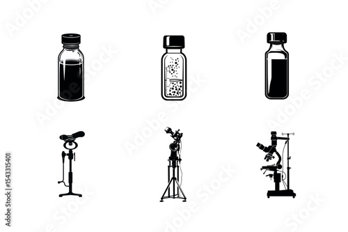 Medical equipment and vials silhouette