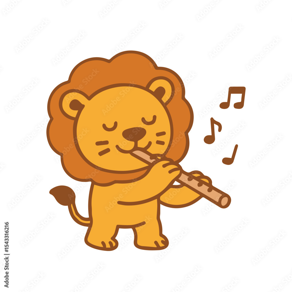 Fototapeta premium A Happy Lion Playing the Flute