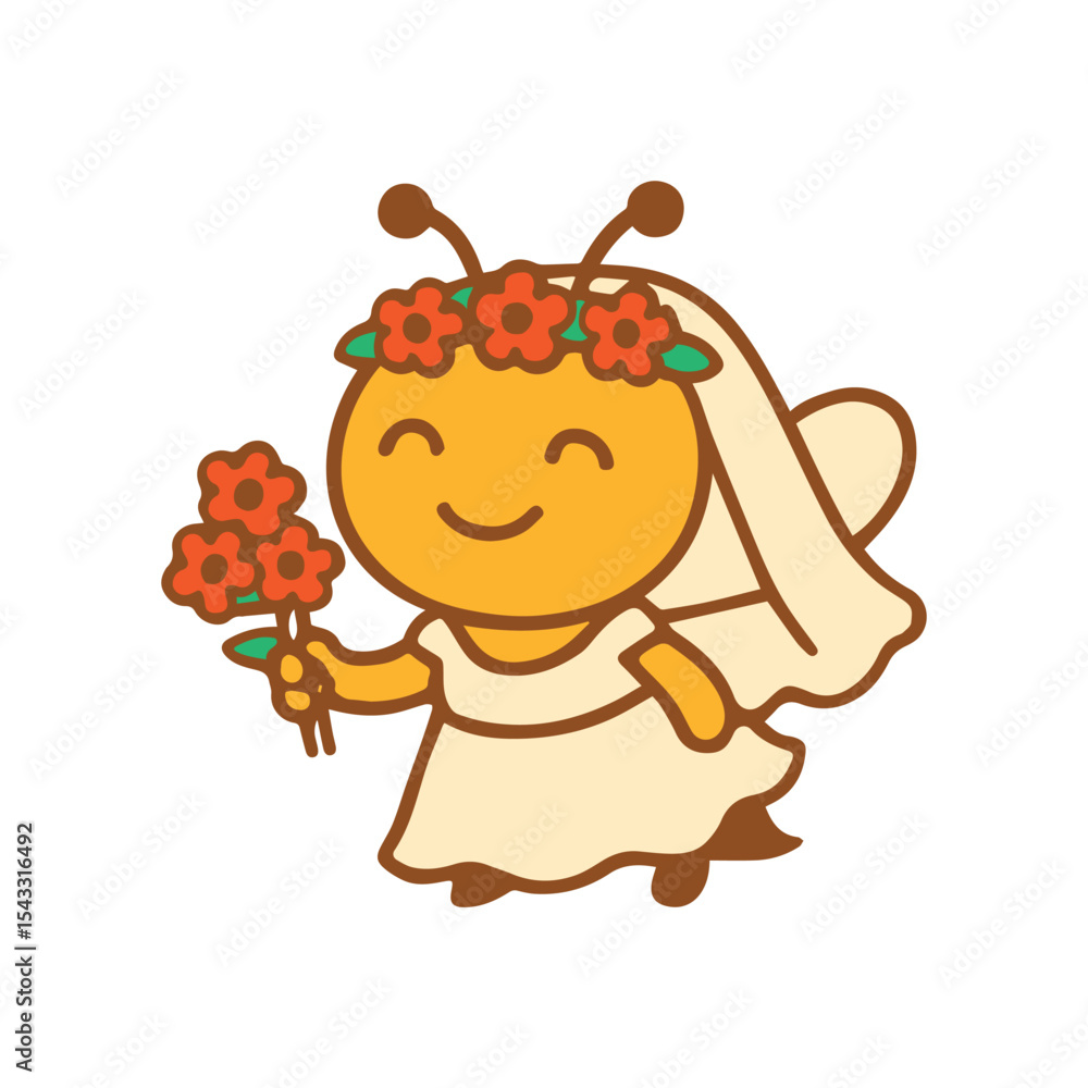 Naklejka premium Adorable Bride Bee with Flowers for Wedding Celebration