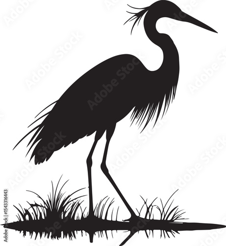 Elegant silhouette of a great blue heron in a wetland