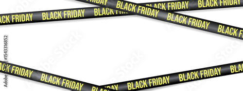 Black Friday crossed ribbon. Sale tapes on transparent background. Realistic Design element for advertisement and promo marketing activity.