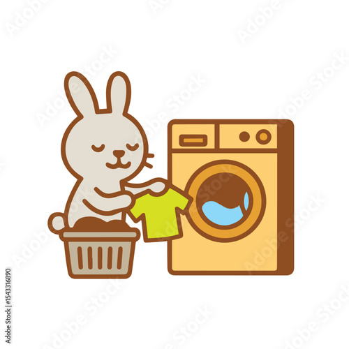 Cute Cartoon Bunny Doing Laundry