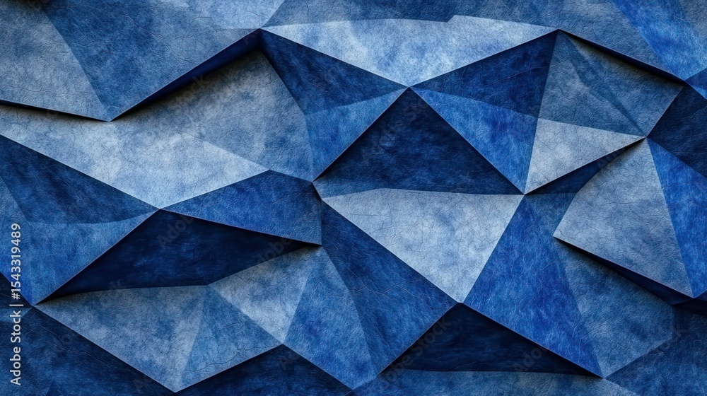 Fototapeta premium Deep blue, textured, polygonal surface