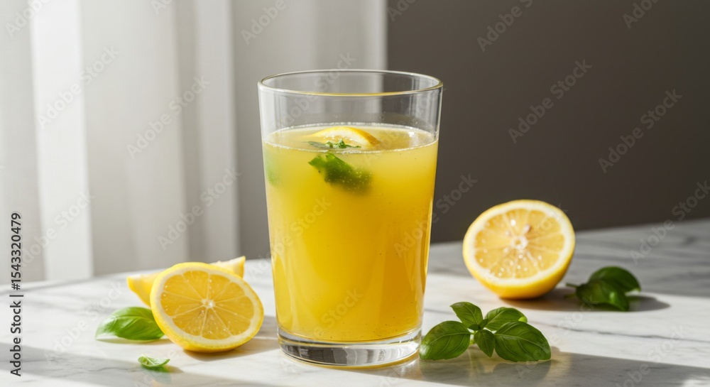 Fototapeta premium Refreshing Yellow Lemonade with Mint and Lemon Slices