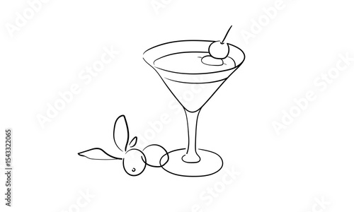 Martini glass continious line drawing. Cheers toast festive decoration for holidays. Vector illustration