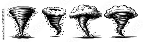 tornado and whirlwind sketch set in engraving style