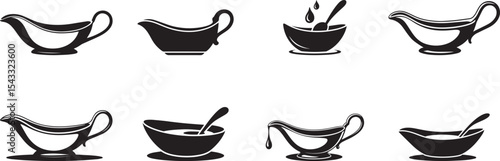 Eight silhouettes of sauce boats and bowls. eps-10
