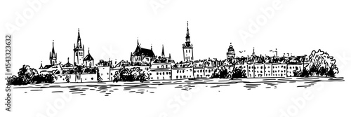 old european city skyline with churches and towers