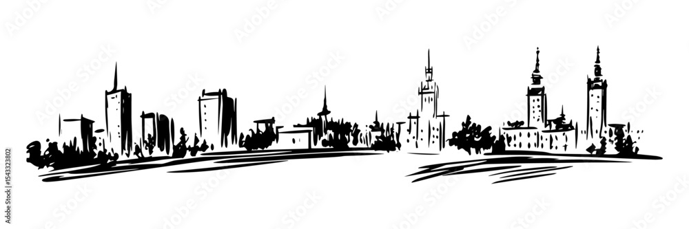 Fototapeta premium city skyline with modern and historic buildings line art