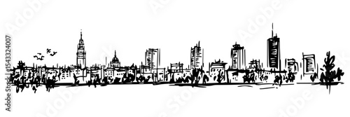 urban skyline with skyscrapers and residential buildings