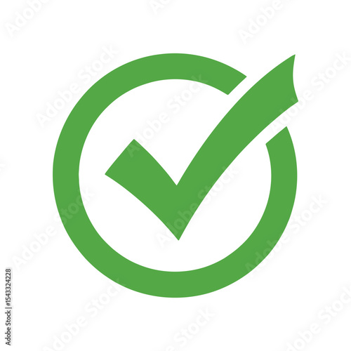 Green check mark in a circle isolated on white background