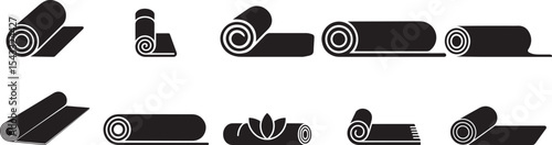 Rolled yoga mats fitness exercise equipment icons. eps-10
