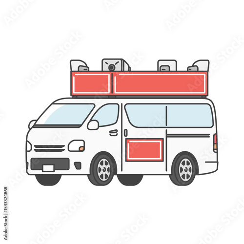 イラスト素材:選挙カー(街宣車)、拡声器付き。政治家や議員、政党の活動（加工・文字入れOK）赤