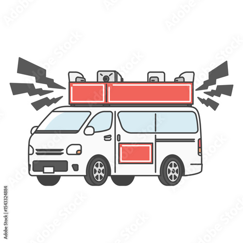 イラスト素材:選挙カー(街宣車)、大音量の拡声器、立候補者・政党の活動（加工・文字入れOK）赤