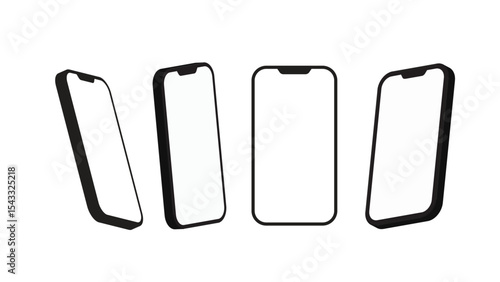 Smartphone mockup set with empty screen. Mobile phone with blank display for presentation.