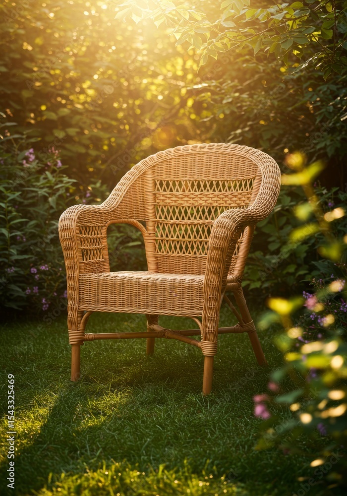 Wicker Chair in a Sunlit Garden Wicker Chair in a Sunlit Garden