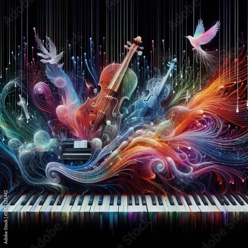 Synesthetic Symphony Musical instruments deconstruct and transfo