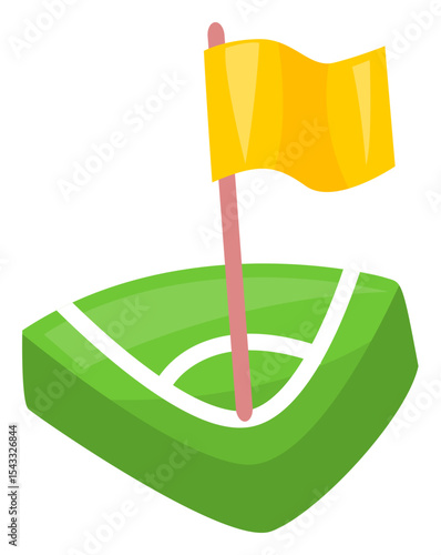 Cartoon Illustration of a Sports Field with a Yellow Flag