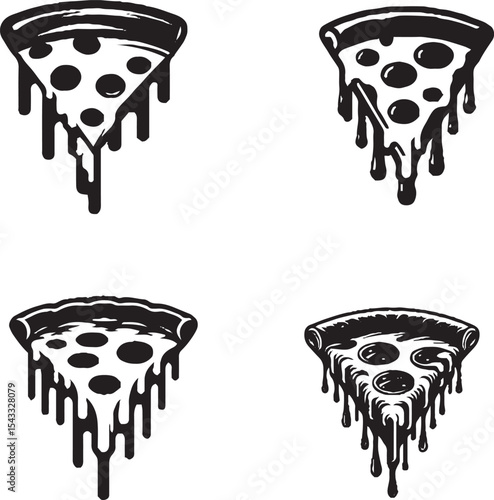Wallpaper Mural "Set of 4 Pizza Slice Silhouettes | Cheesy Black and White Fast Food Icons" Torontodigital.ca