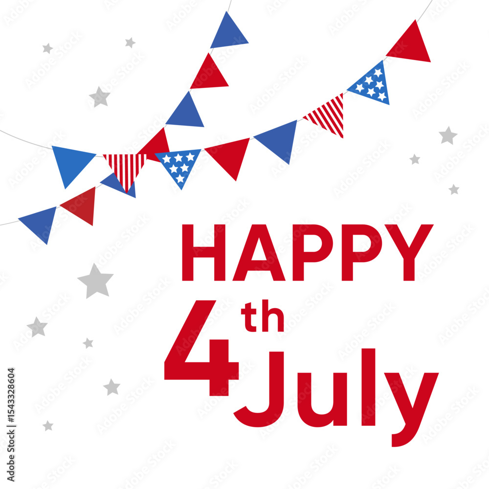 Fototapeta premium Happy 4th of July design on white background. Fourth July American Independence Day celebrating poster, banner, social media post design.