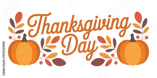 Happy Thanksgiving Day Autumn Harvest Celebration with Pumpkins and Fall Leaves