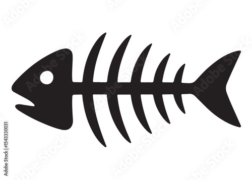 fish bone logo silhouette vector illustration, fish skeleton logo icon silhouette, fishbone silhouette swimming vector illustration, skeleton of fish vector silhouette logo design on white background