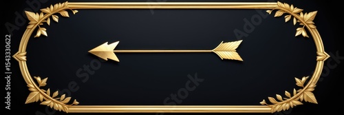 Elegant golden arrow with decorative frame on black background