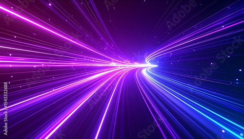 Dynamic Light Trail: A vibrant display of light trails streaks across the scene, creating a sense of movement and energy. The artwork shows dynamic shapes in shades of pink and blue.