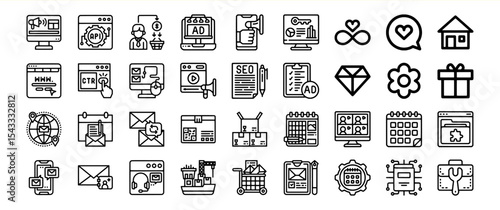 Black and White Line Art Icon Bundle Marketing Business Set