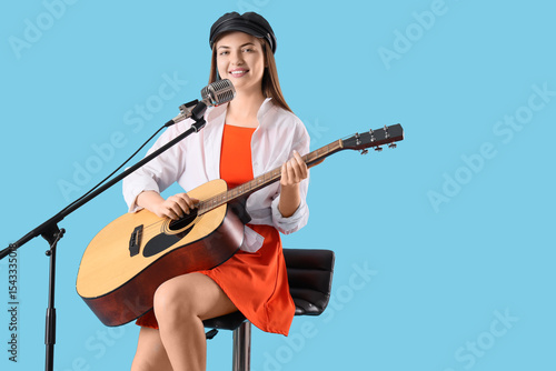 Young woman with microphone...