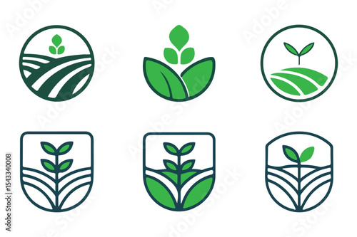 set of agriculture green agro farm logo icon vector illustration on white background
