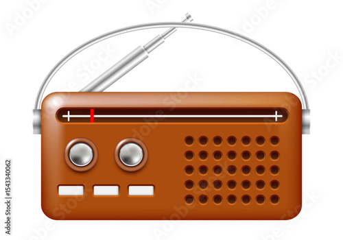 Retro radio icon. Yellow radio. Vector 3D clipart isolated on white background.